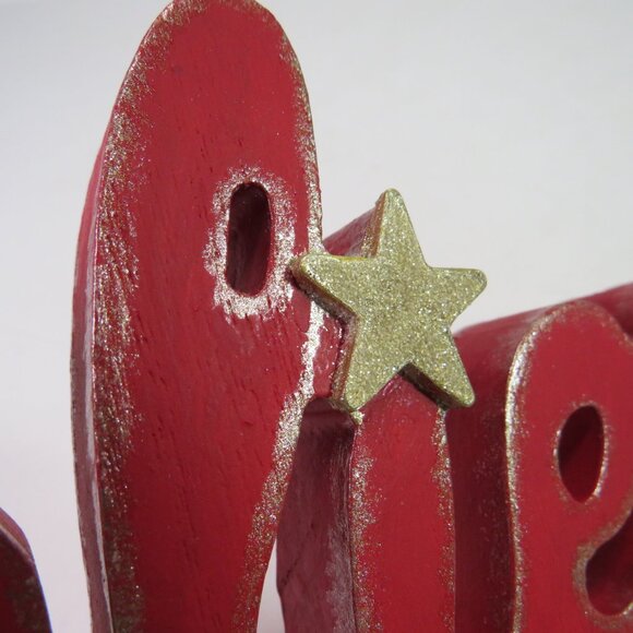 BELIEVE red wood shelf sitter w champagne gold accent 10 1/2" long - Picture 3 of 7